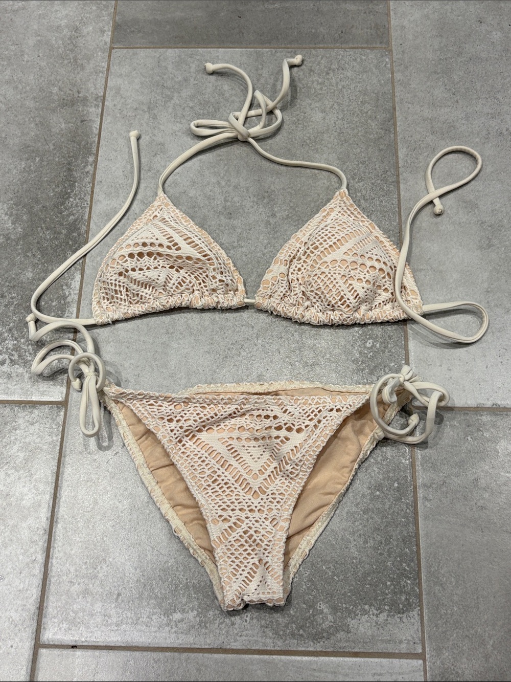 Billabong x Bob Marley Cream Crochet Triangle Bikini